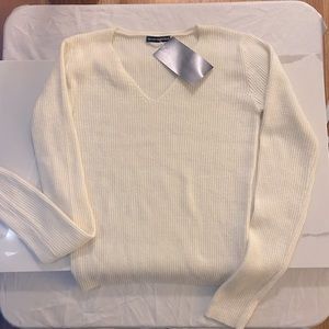 Brandy Melville White Ann Wool V-Neck Sweater